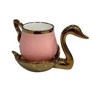 Grace Teaware Pink and Gold Swan Espresso Cup and Saucer Set Fine Porcelain